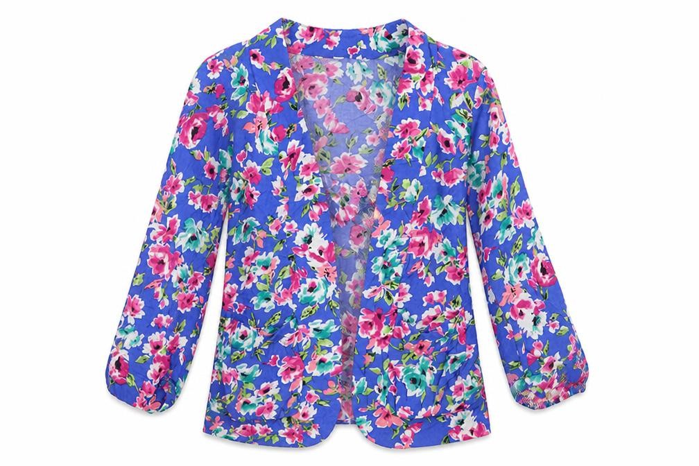 Front view of New Look women’s blue floral jacket blazer, size UK 8