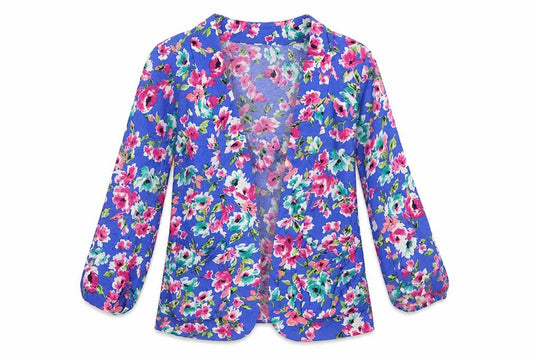 Front view of New Look women’s blue floral jacket blazer, size UK 8