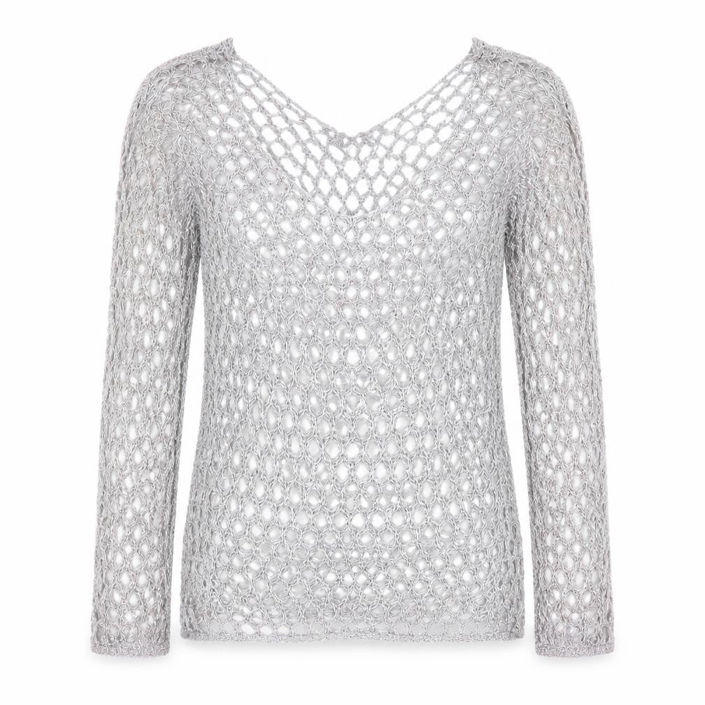 Front view of Missguided women’s blue round neck geometric polyester jumper, size UK 10