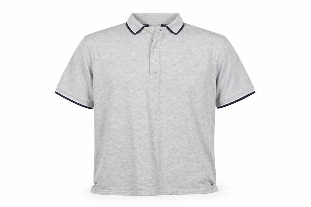Front view of STH Shore men’s grey cotton polo, size L, collared