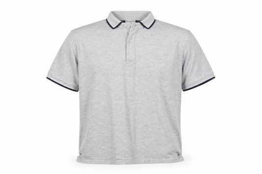 Front view of STH Shore men’s grey cotton polo, size L, collared