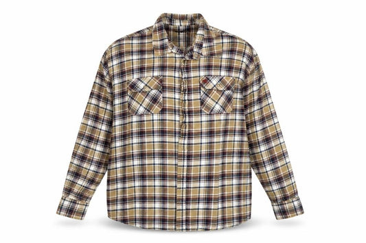 Front view of Pegasus men’s multicoloured plaid cotton button-up, size XL, collared