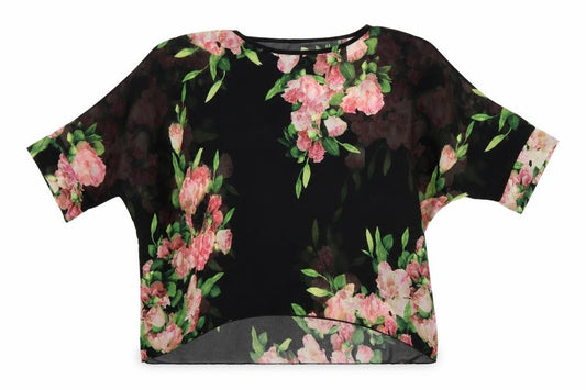 Front view of Blue Vanilla women’s multicoloured floral polyester basic blouse, size S, round neck