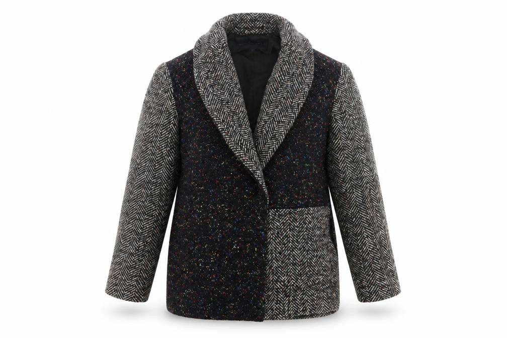 Front view of French Connecion women’s grey jacket coat, size UK 8