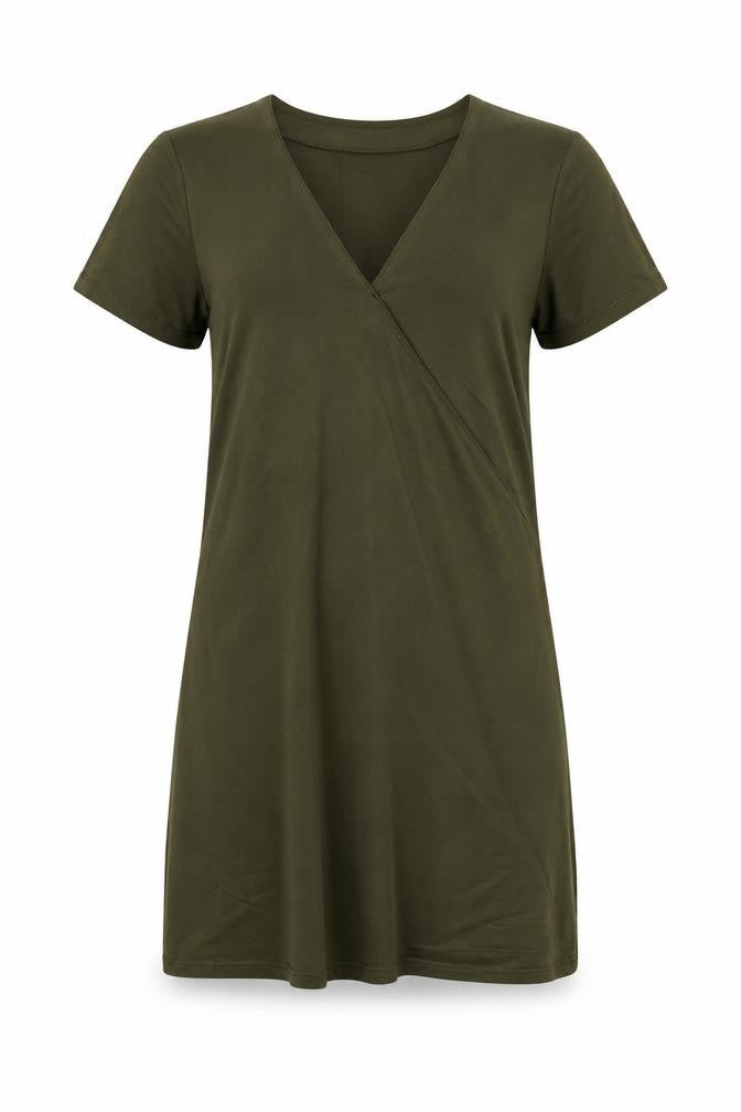 Front view of Zara women’s green viscose a-line, size S, v-neck