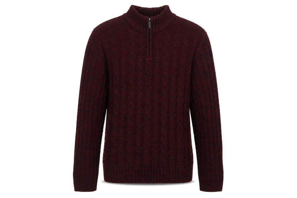 Front view of Matalan men’s red collared acrylic henley jumper, size L