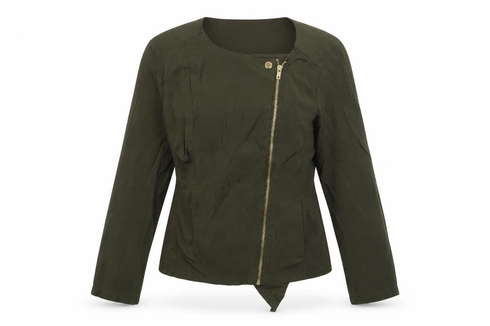 Front view of Dorothy Perkins women’s green jacket, size UK 8, zip