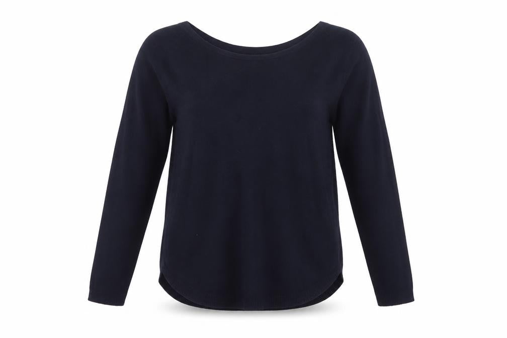 Front view of Tribekko 44 women’s blue round neck viscose jumper, size XL