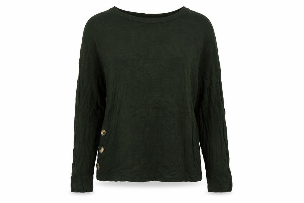 Front view of Stradivarius women’s green crew neck viscose jumper, size S