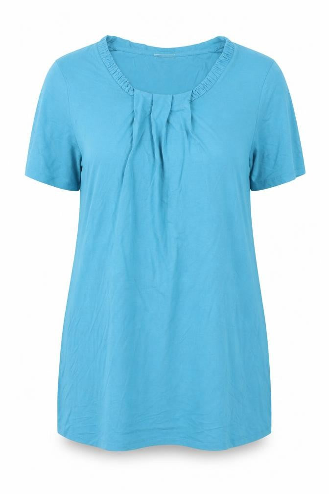 Front view of Damart women’s blue viscose basic t-shirt, size UK 14, round neck