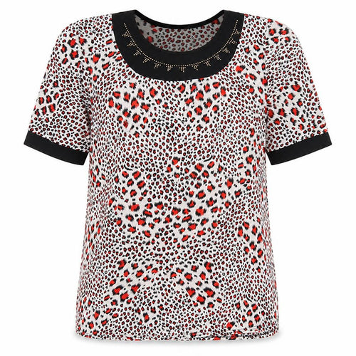 Cecilia Womens Red Animal Print Cotton Basic T-Shirt Size M Round Neck