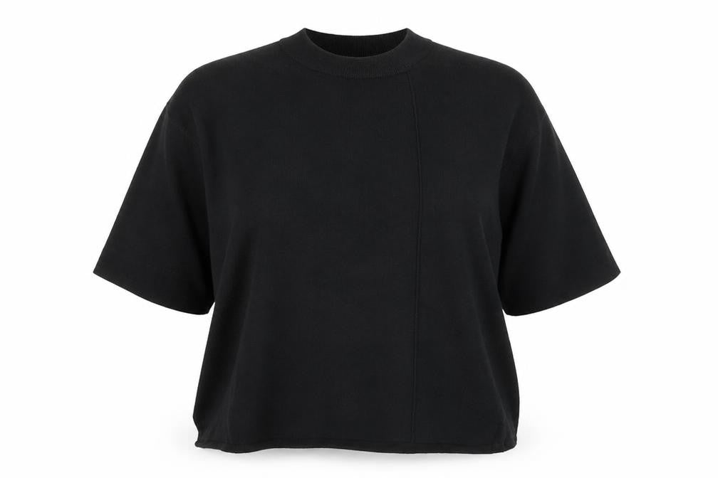 Front view of Tu women’s black round neck viscose jumper, size UK 14