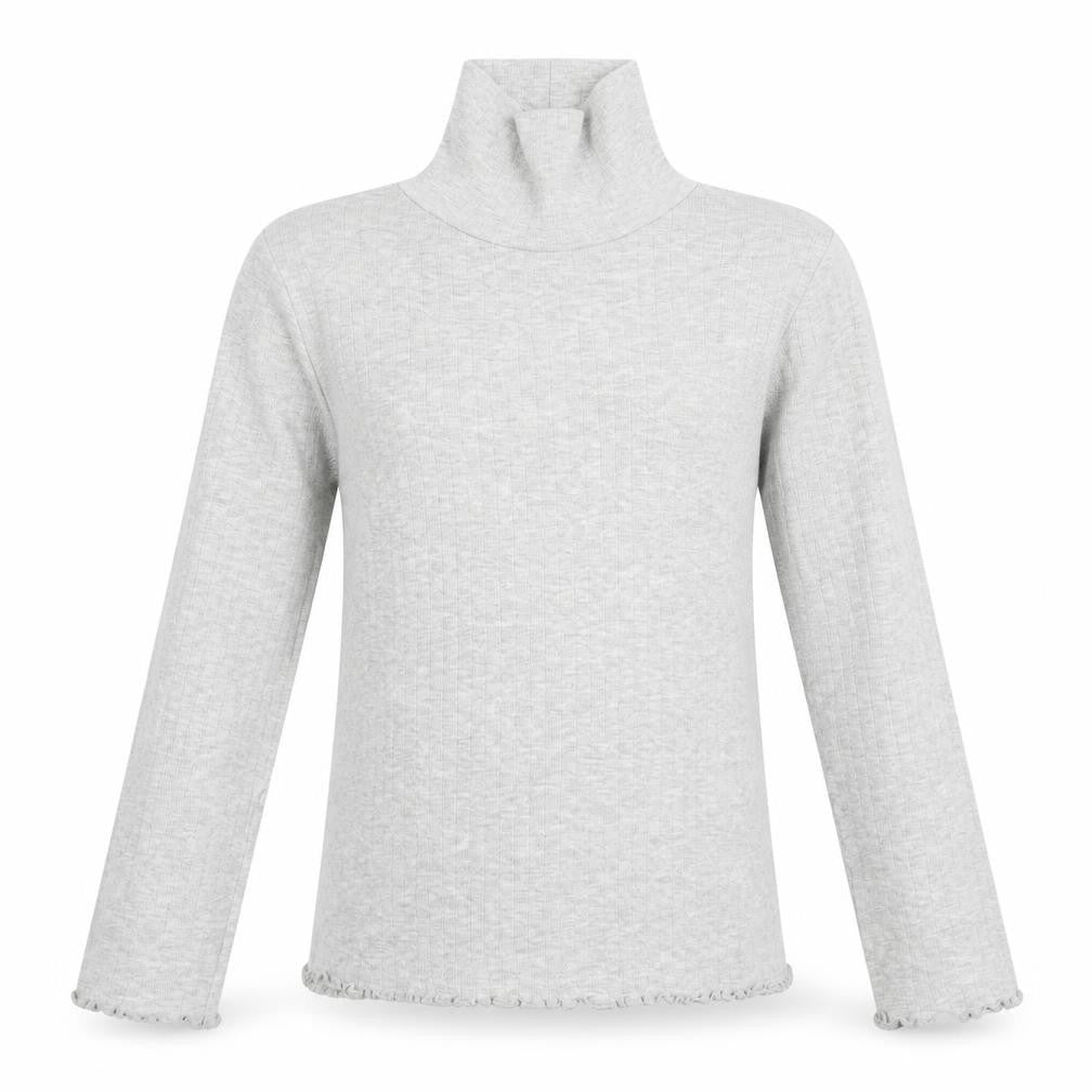 M&S Girls Grey  Cotton Pullover T-Shirt Size 10-11 Years High Neck  - Lettuce edging