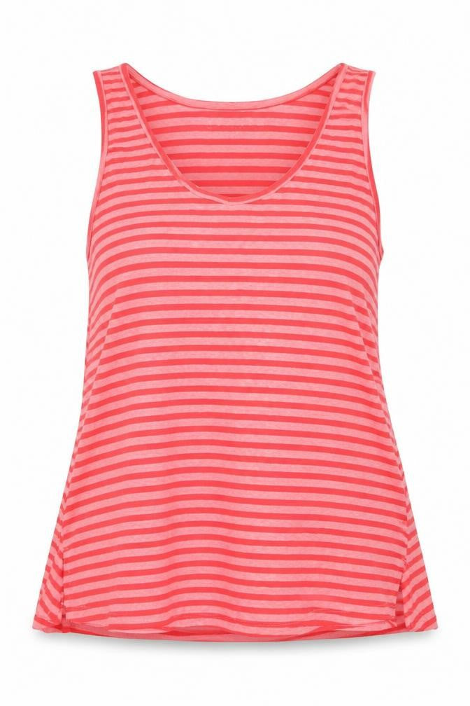 Front view of Nutmeg women’s pink striped polyester basic tank, size UK 12, round neck