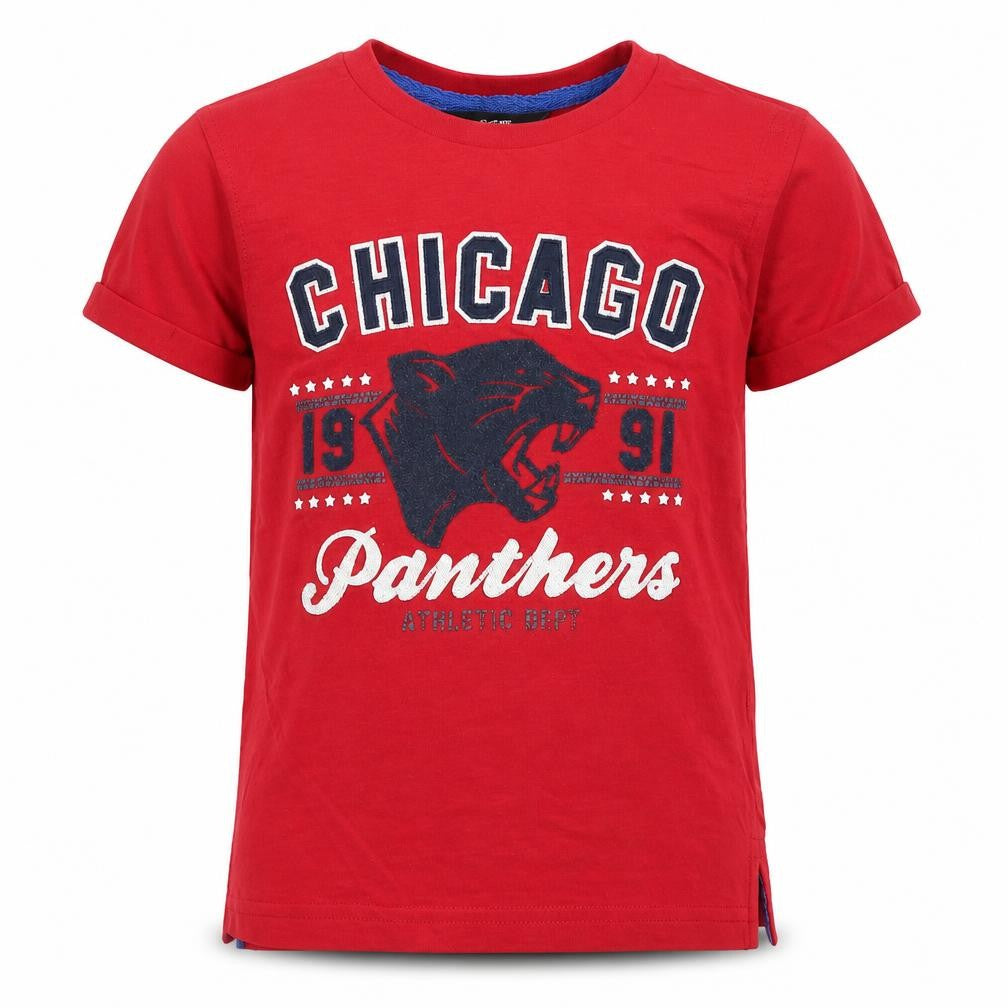 Front view of George boys’ red cotton basic t-shirt, size 6-7, years crew neck - chicago