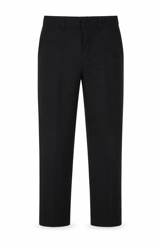 Front view of F&F boys’ grey polyester capri trousers, size 8-9, years regular hook & eye - school wear