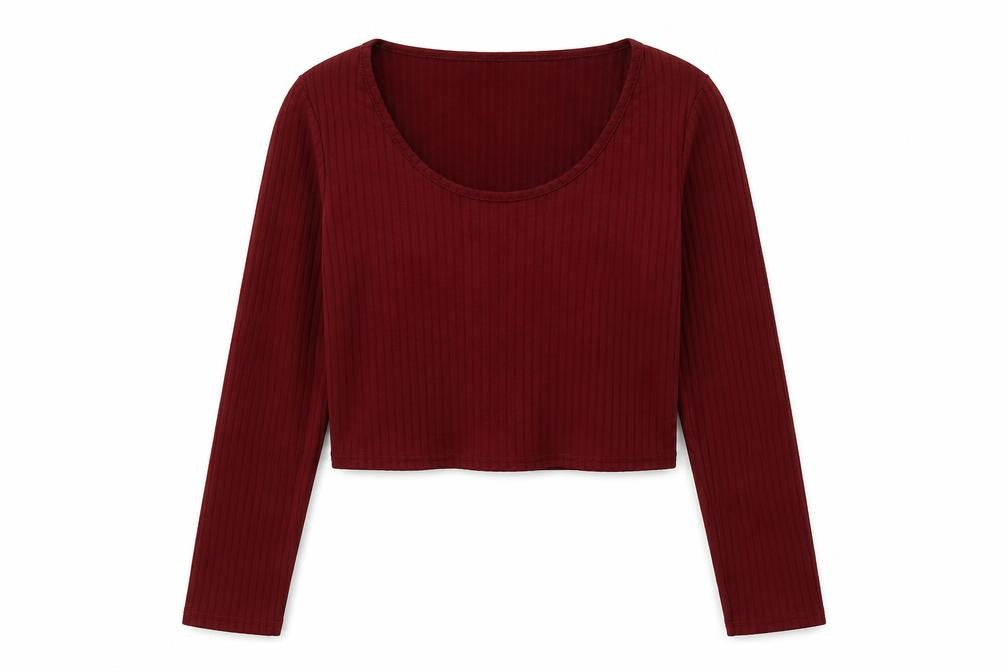 Front view of Boohoo women’s red polyester pullover sweatshirt, size UK 10, pullover - cropped