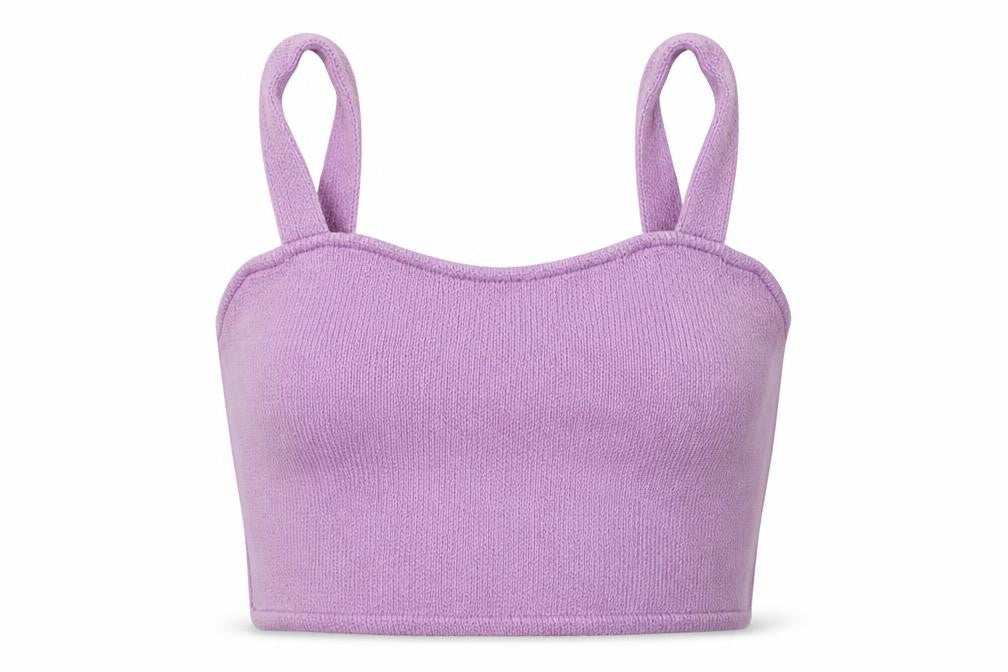 Front view of Pull&Bear women’s purple polyester cropped tank, size S, scoop neck