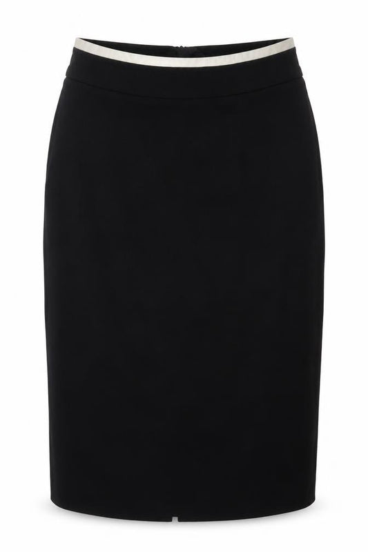 Front view of Wallis women’s black polyester a-line skirt, size UK 8, zip