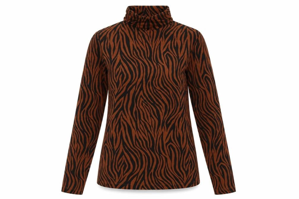 Front view of Marks & Spencer women’s brown animal print viscose pullover sweatshirt, size UK 12, pullover