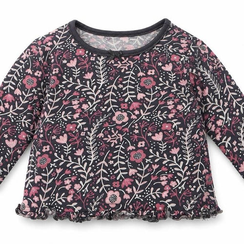 George Girls Grey Floral Cotton Basic T-Shirt Size 3-6 Months Round Neck