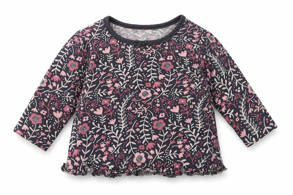George Girls Grey Floral Cotton Basic T-Shirt Size 3-6 Months Round Neck
