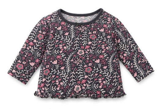 Front view of George girls’ grey floral cotton basic t-shirt, size 3-6, months round neck