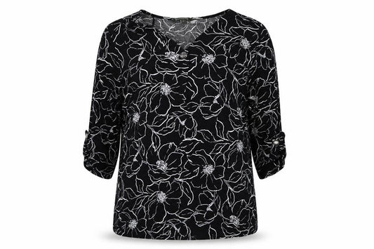 Front view of Bonmarché women’s multicoloured floral viscose basic blouse, size UK 12, v-neck