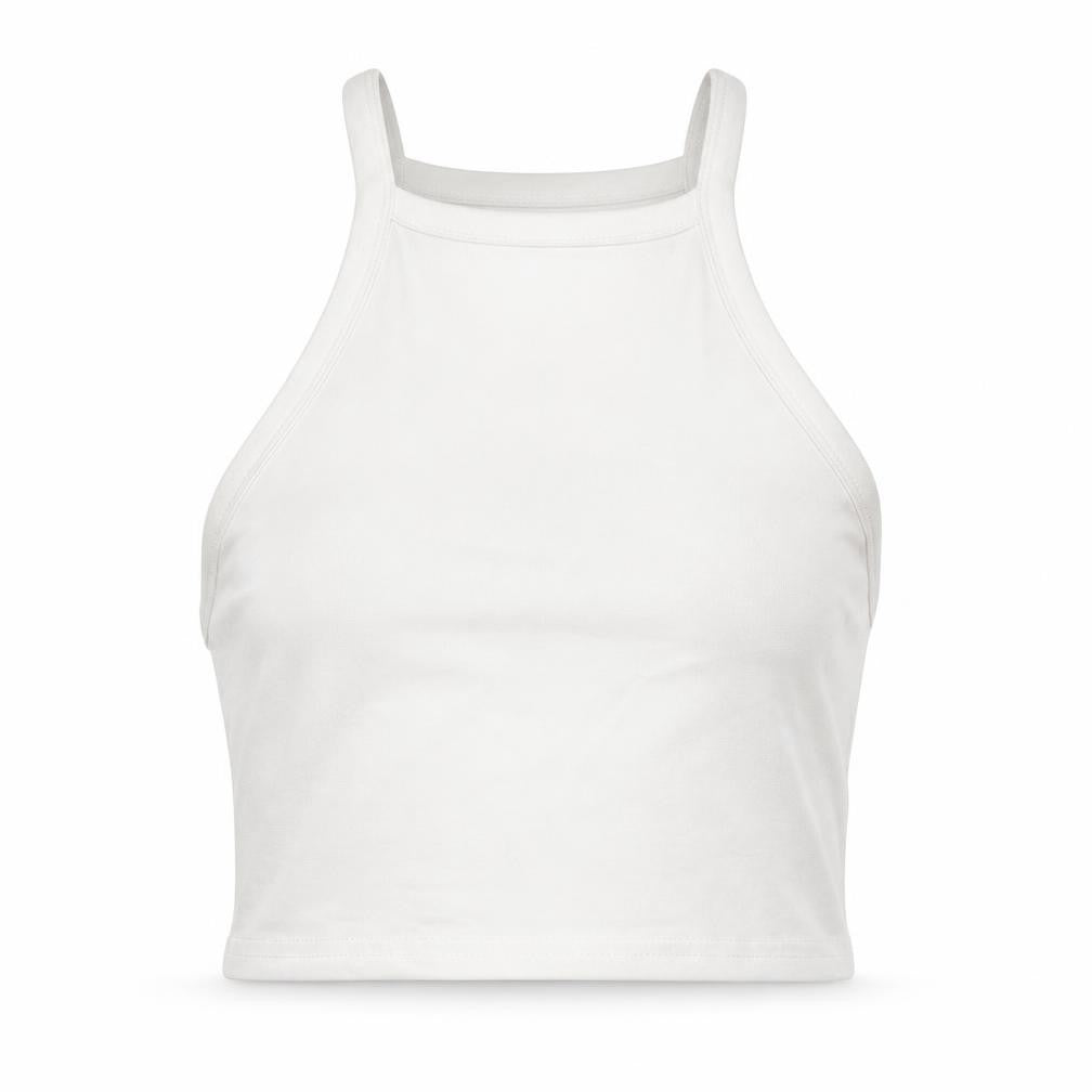 Front view of H&M women’s white cotton cropped tank size 2xs square neck