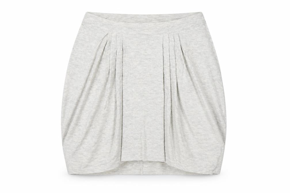 Front view of Bella Luxx women’s grey rayon mini skirt, size M