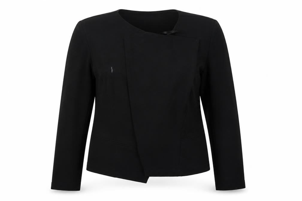 Front view of Atmosphere women’s black polyester jacket blazer, size UK 12