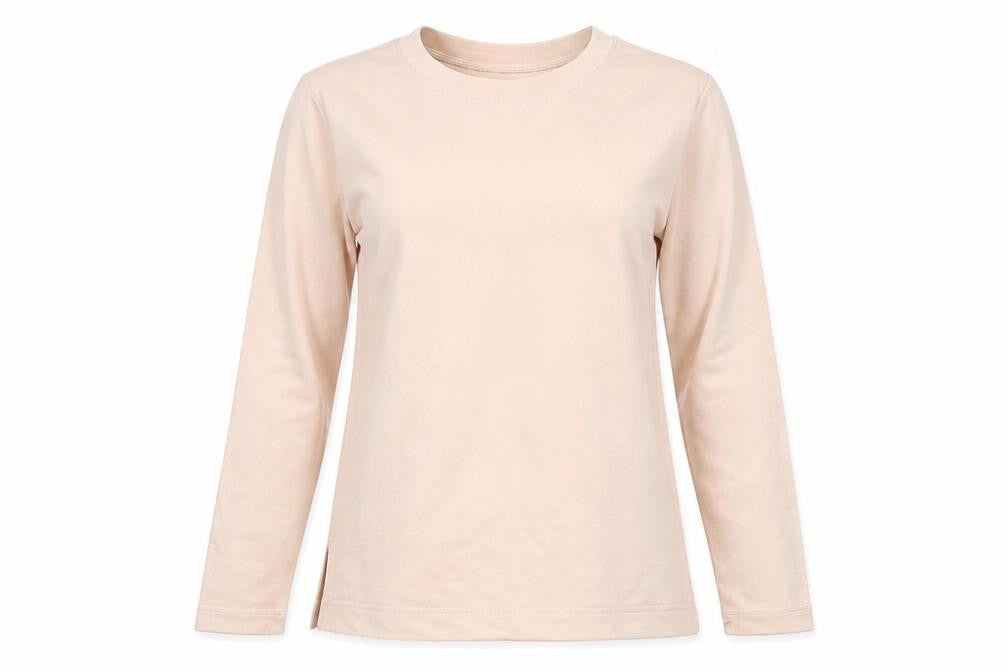 Front view of H&M women’s pink cotton pullover sweatshirt, size S