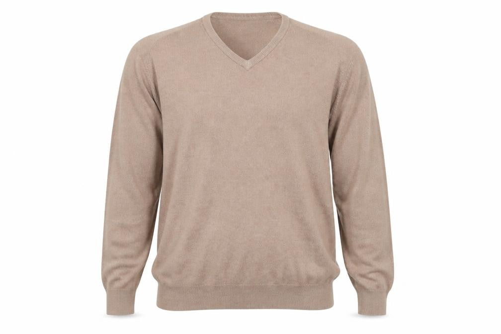 Front view of Marks & Spencer men’s brown round neck acrylic jumper, size L