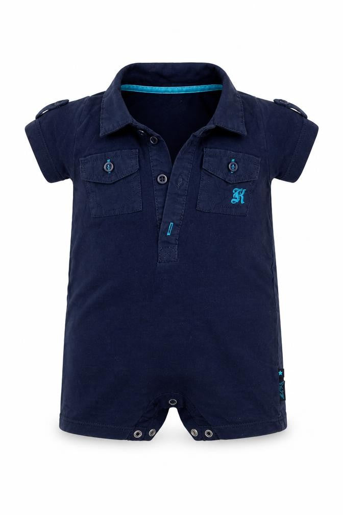 Front view of Myleen Klass Baby Blue 100% Cotton Basic Button-Up, size 0-3, Months Collared