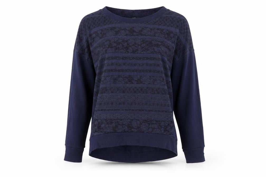 Front view of Next women’s blue round neck viscose jumper, size UK 10