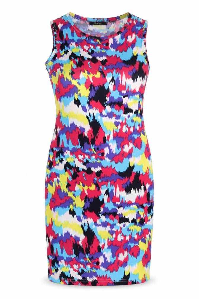 Front view of Ruiyige women’s multicoloured geometric polyester bodycon, size M, crew neck
