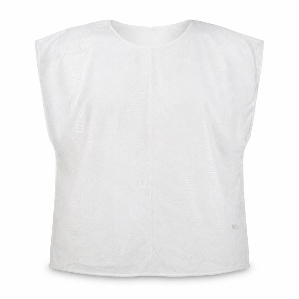 Front view of F&F women’s white floral polyester basic blouse, size XL, crew neck
