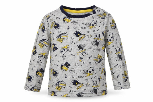 Front view of George boys’ grey geometric cotton basic casual, size 12-18, months crew neck button - hero