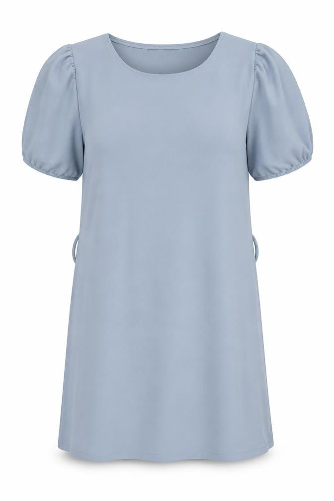 Front view of Boohoo women’s blue polyester a-line, size UK 14, crew neck pullover