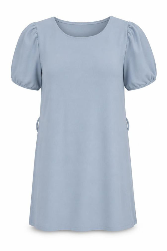 Front view of Boohoo women’s blue polyester a-line, size UK 14, crew neck pullover