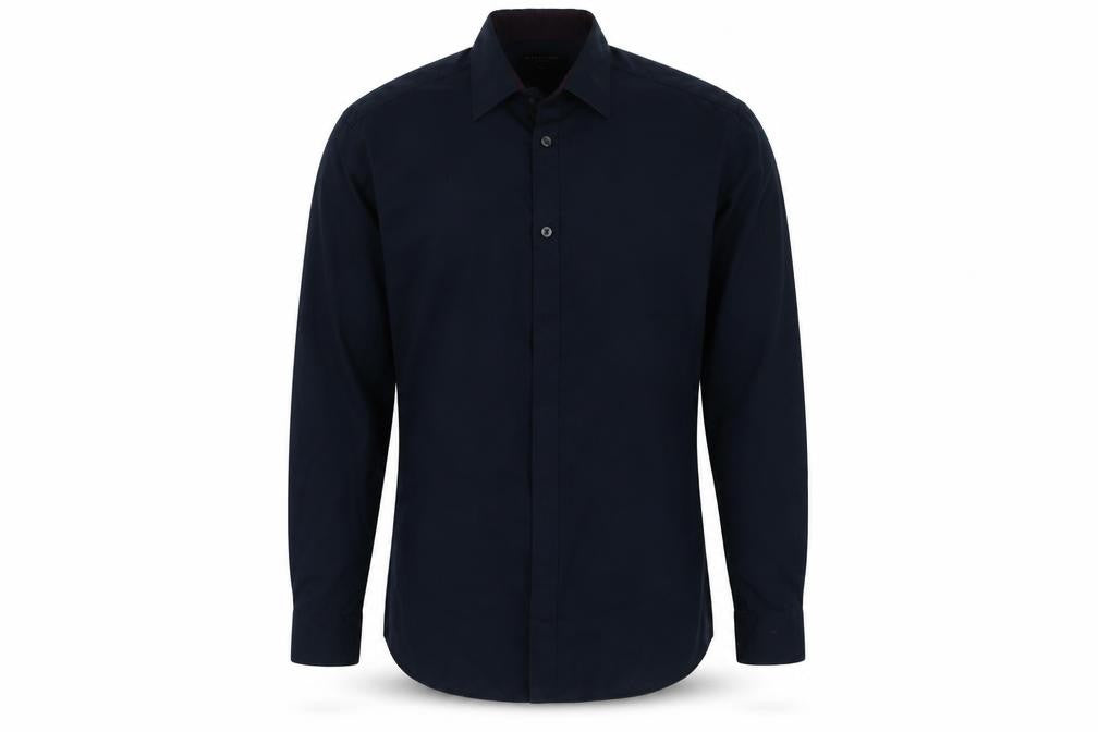 Front view of Matalan men’s blue cotton button-up, size 15, collared button