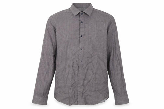 Front view of Matalan men’s brown check cotton button-up, size 16, collared button