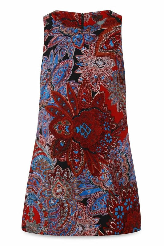 Front view of Glamorous women’s red geometric polyester a-line, size UK 6, crew neck zip