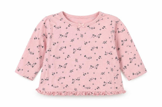 Front view of George girls’ pink floral cotton basic t-shirt, size 3-6, months round neck