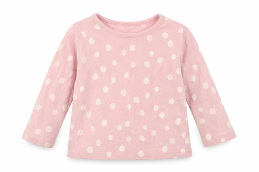 Front view of George girls’ pink polka dot cotton basic t-shirt, size 6-9, months round neck