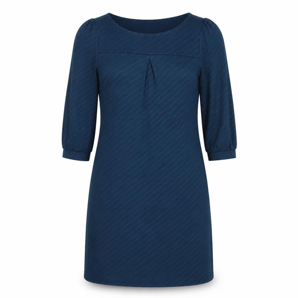 Front view of H&M women’s blue polyester shift, size UK 40, round neck
