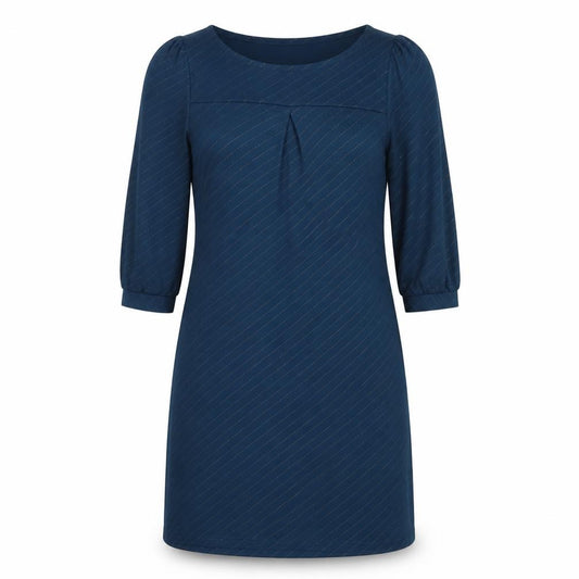 Front view of H&M women’s blue polyester shift, size UK 40, round neck