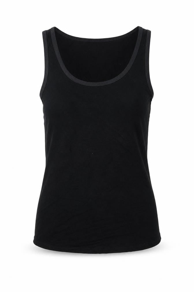 Front view of Coast women’s black viscose basic tank, size XS, round neck