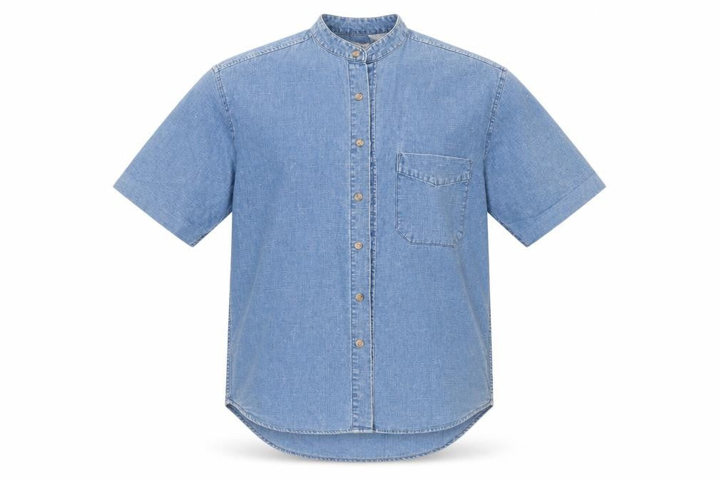 The Trader Jeans Company Mens Blue  Cotton  Button-Up Size S Round Neck Button
