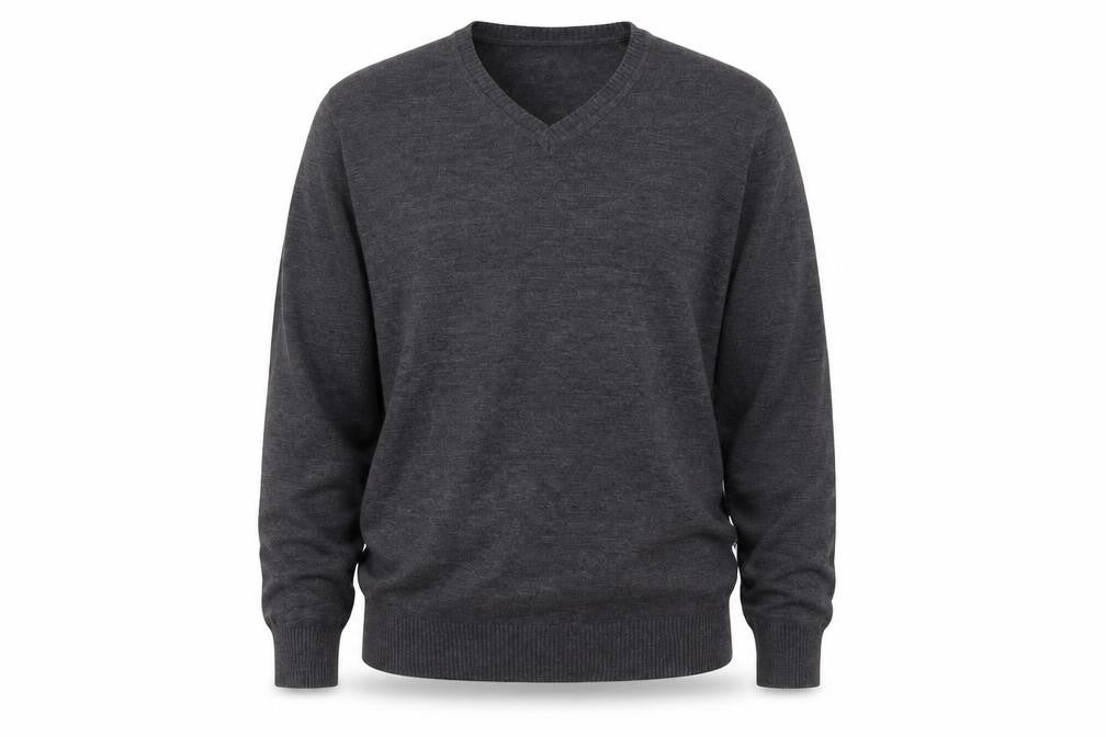 Fashion Friends Mens Grey V-Neck  Cotton Pullover Jumper Size M